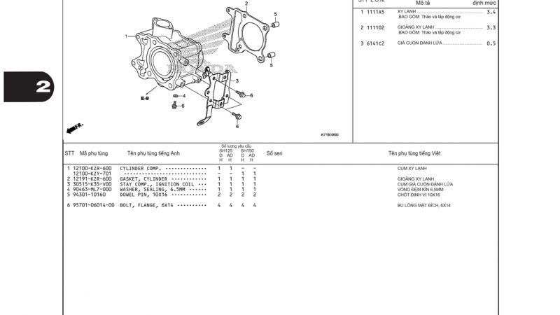 E6 | Xy lanh | SH 125 – SH 150