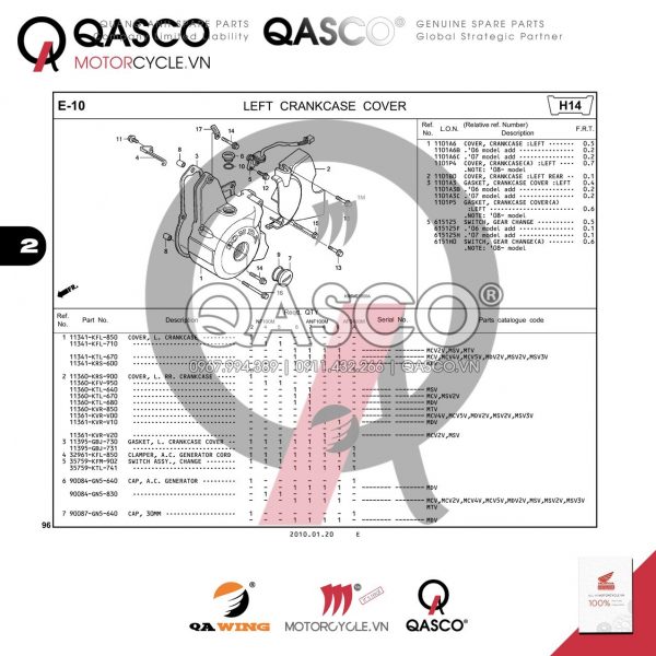 E10 | LEFT CRANKCASE COVER |  WAVE α – WAVE α+ – WAVE ZX – WAVE RSV – WAVE ALPHA – WAVE RS -WAVE S – WAVE 100S nhập