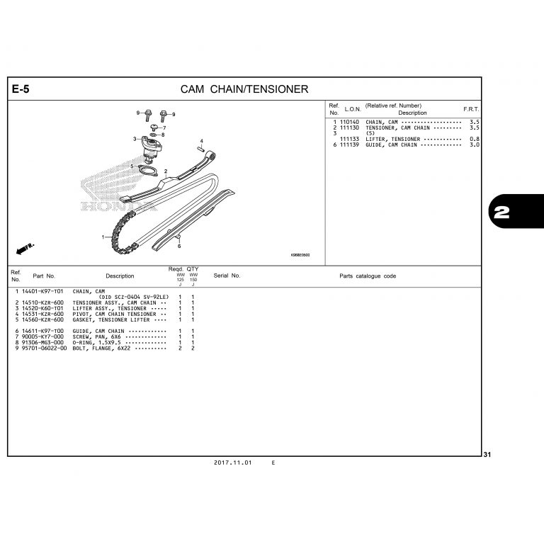 E5 | CAM CHAIN/TENSIONER | PCX 125 / PCX 150 (WW125J WW150J) (2017-2020)