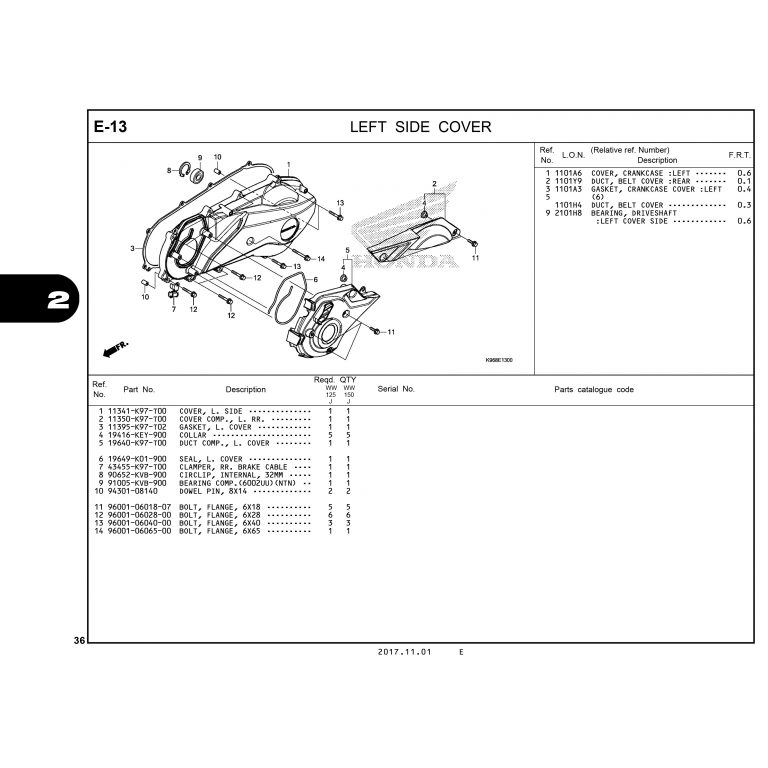 E13 | LEFT SIDE COVER | PCX 125 / PCX 150 (WW125J WW150J) (2017-2020)