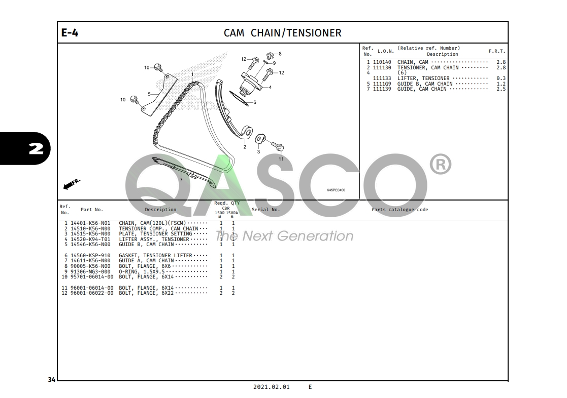 E-4 | CAM CHAIN/TENSIONER | CBR150R All New (2021+)