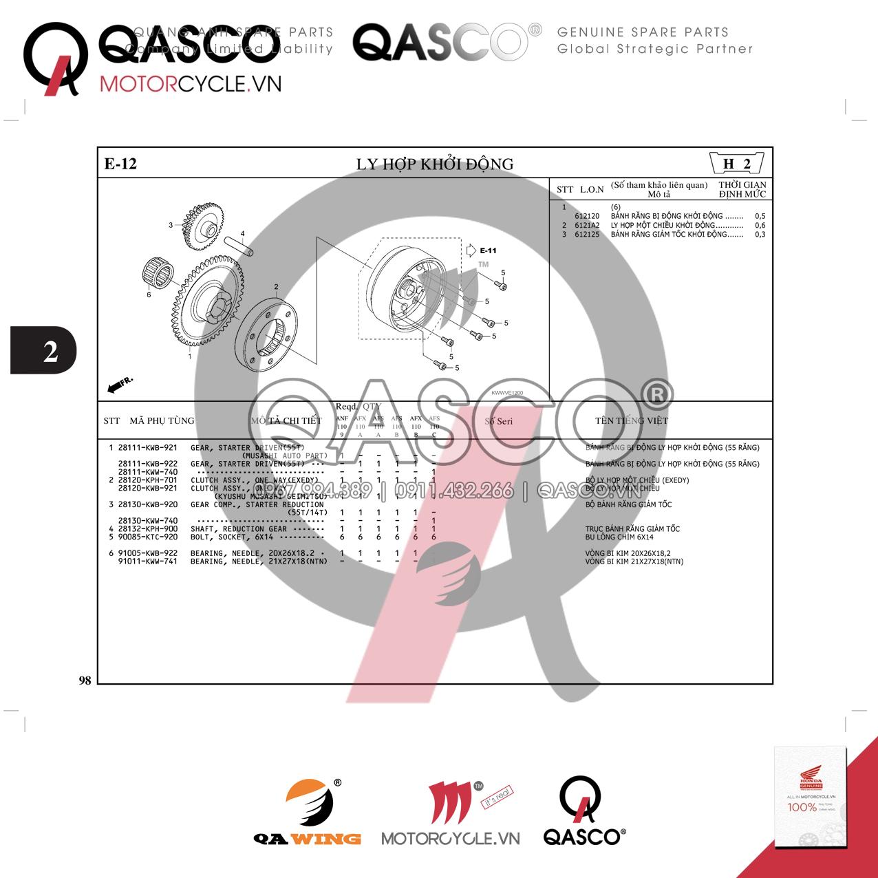 E12 | Ly hợp khởi động | WAVE 110 S (04/2009-04/2013) / WAVE 110 RS (04/2009-04/2013) / WAVE 110 RSX (09/2009-03/2012)