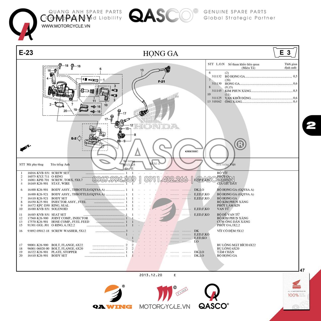 E23 | Họng ga | MSX 125