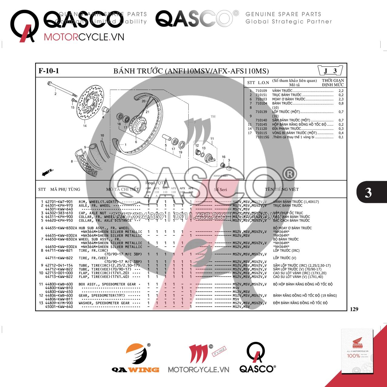 F10-1 | Bánh trước (ANF110MSV/AFX-AFS110MS) | WAVE 110 S (04/2009-04/2013) / WAVE 110 RS (04/2009-04/2013) / WAVE 110 RSX (09/2009-03/2012)