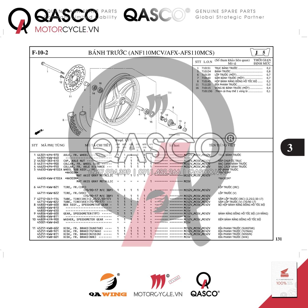 F10-2 | Bánh trước (ANF110MCV/AFX-AFS110MCS) | WAVE 110 S (04/2009-04/2013) / WAVE 110 RS (04/2009-04/2013) / WAVE 110 RSX (09/2009-03/2012)