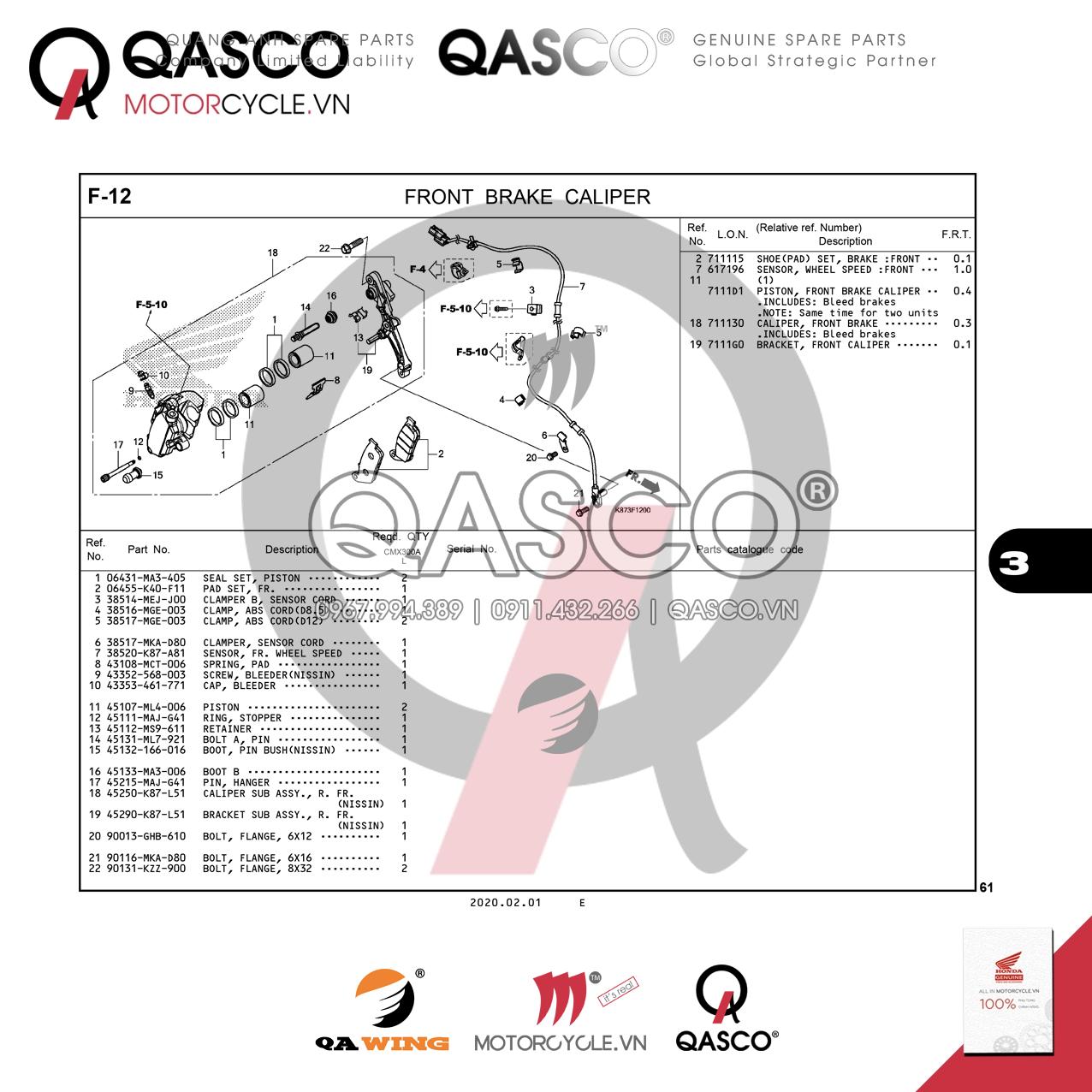 F12 | FRONT BRAKE CALIPER | REBEL 300