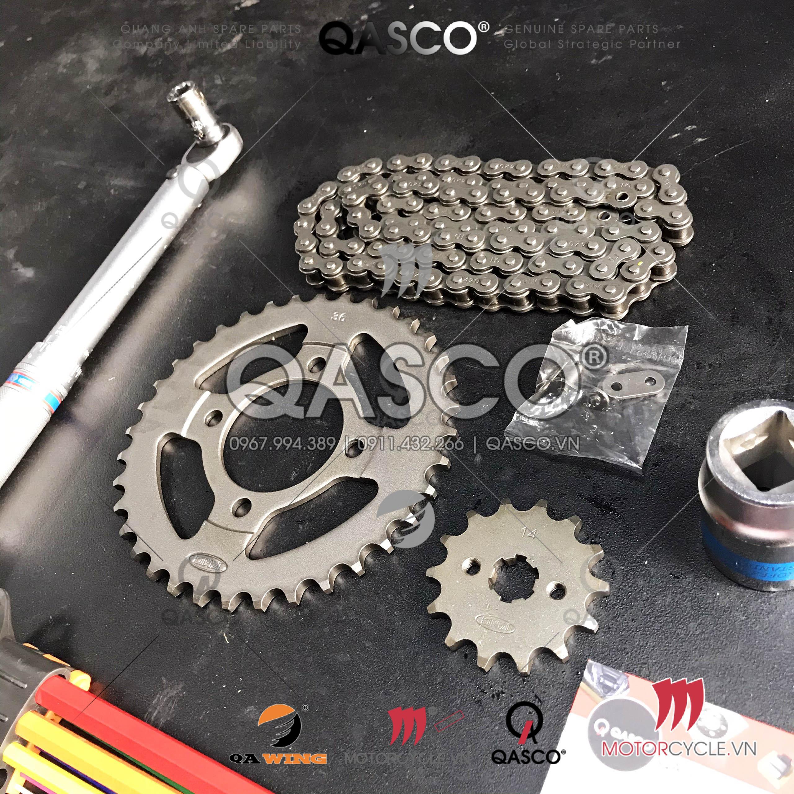 BỘ NHÔNG XÍCH (NSD) KMC KT –  HỘP XANH HONDA C70 14T x 36T x 420 x 100L (CHÍNH HÃNG)