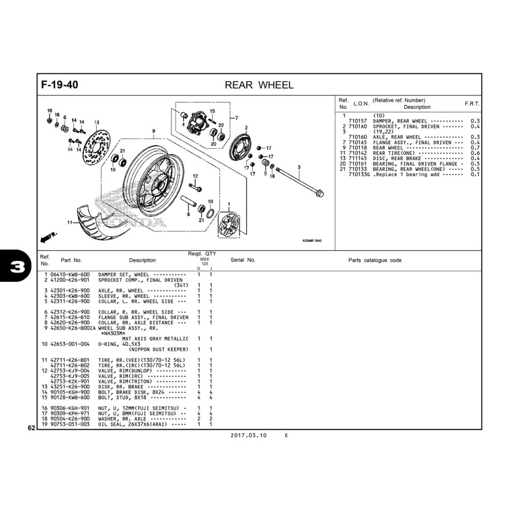 F19-40 | REAR WHEEL | MSX 125 SF