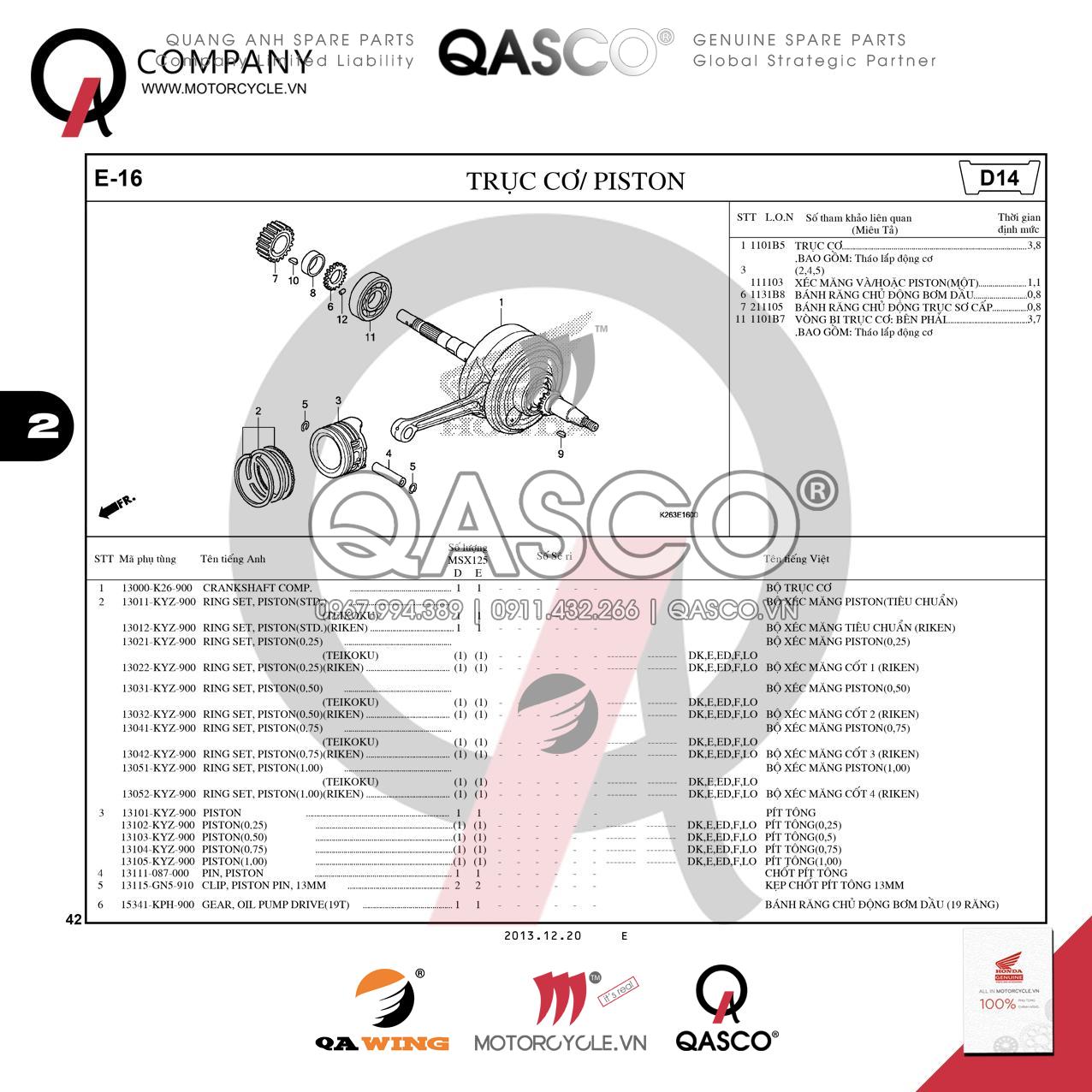 E16 | Trục cơ – Piston | MSX 125