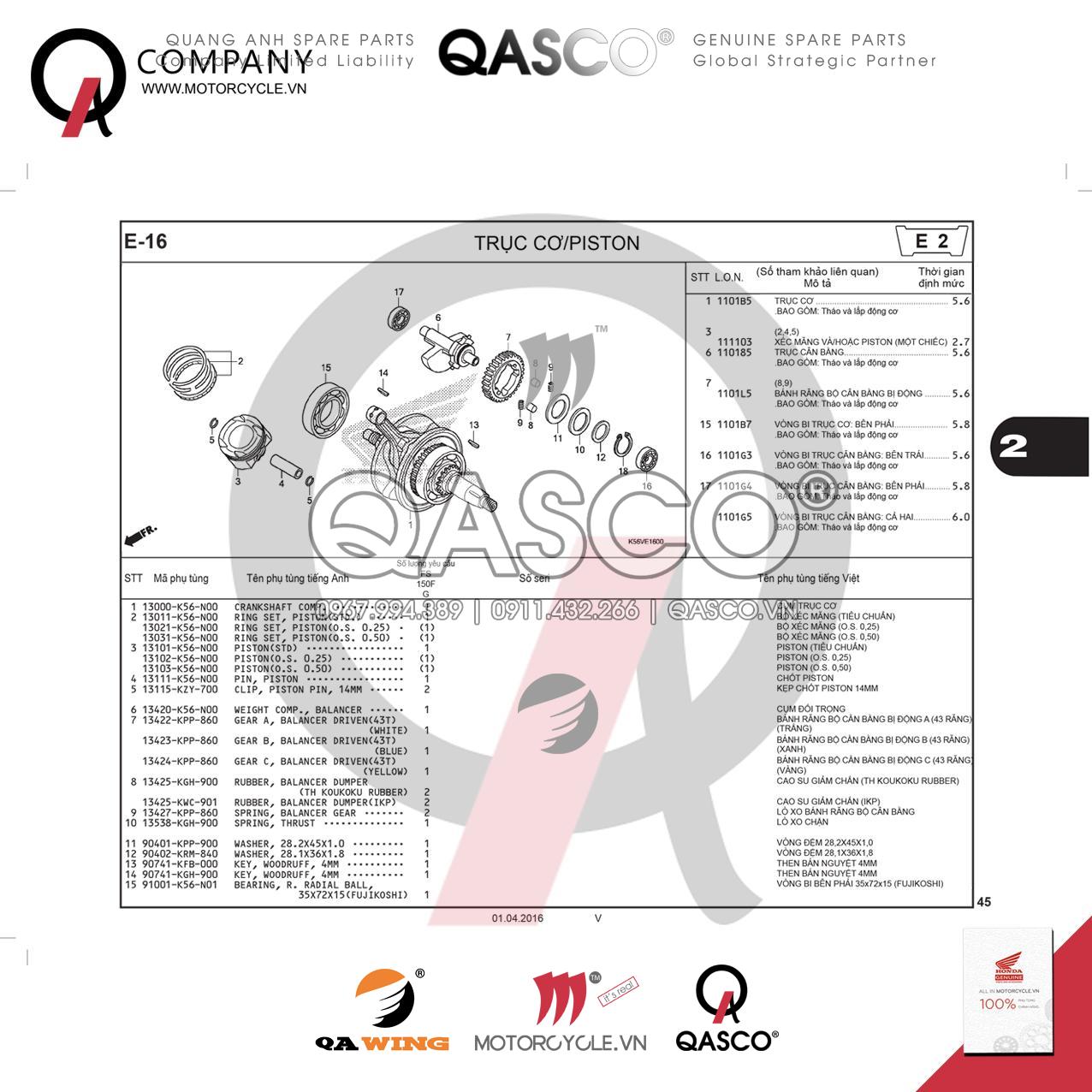 E16 | Trục cơ – Piston | Winner 150