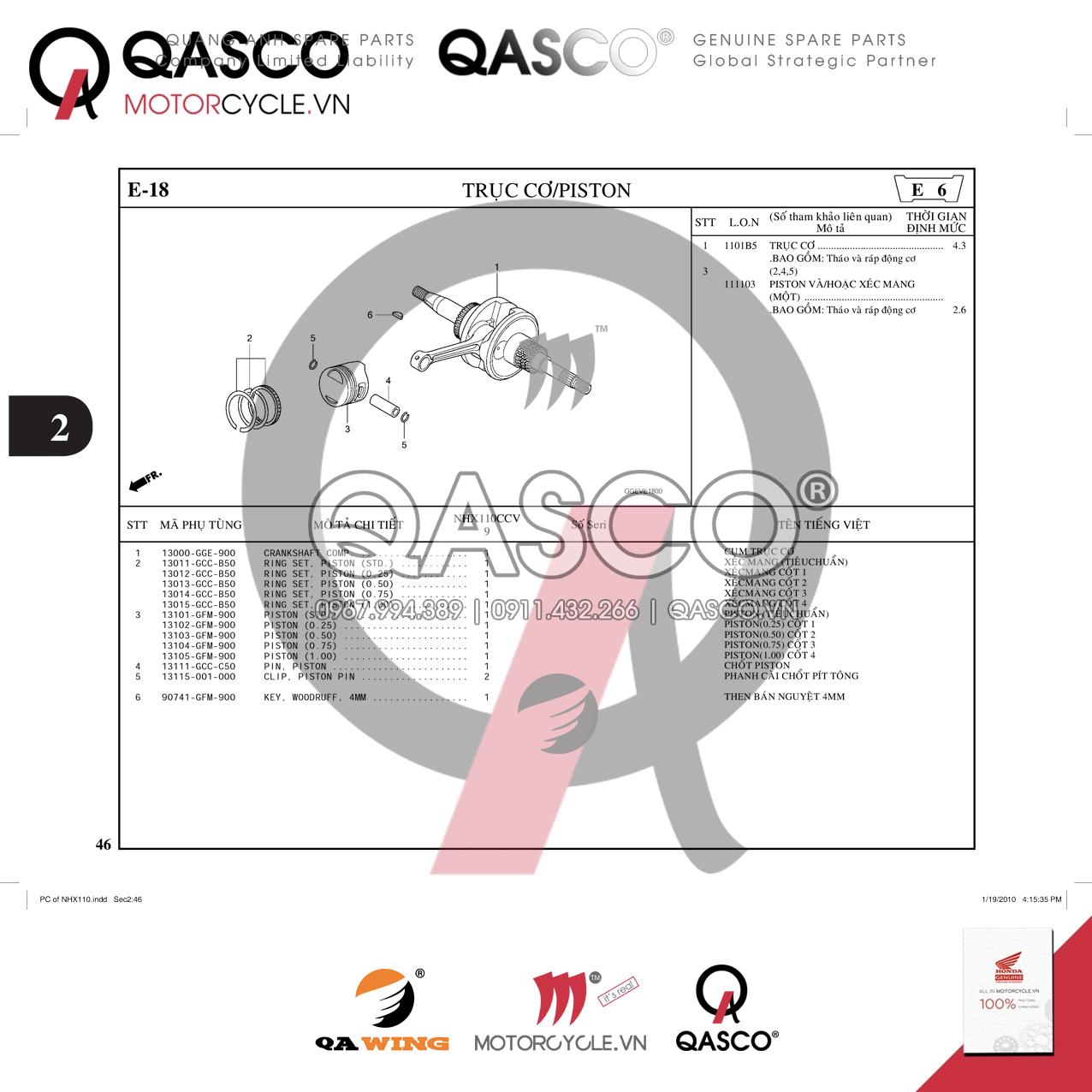 E18 | Trục cơ – Piston | LEAD 110