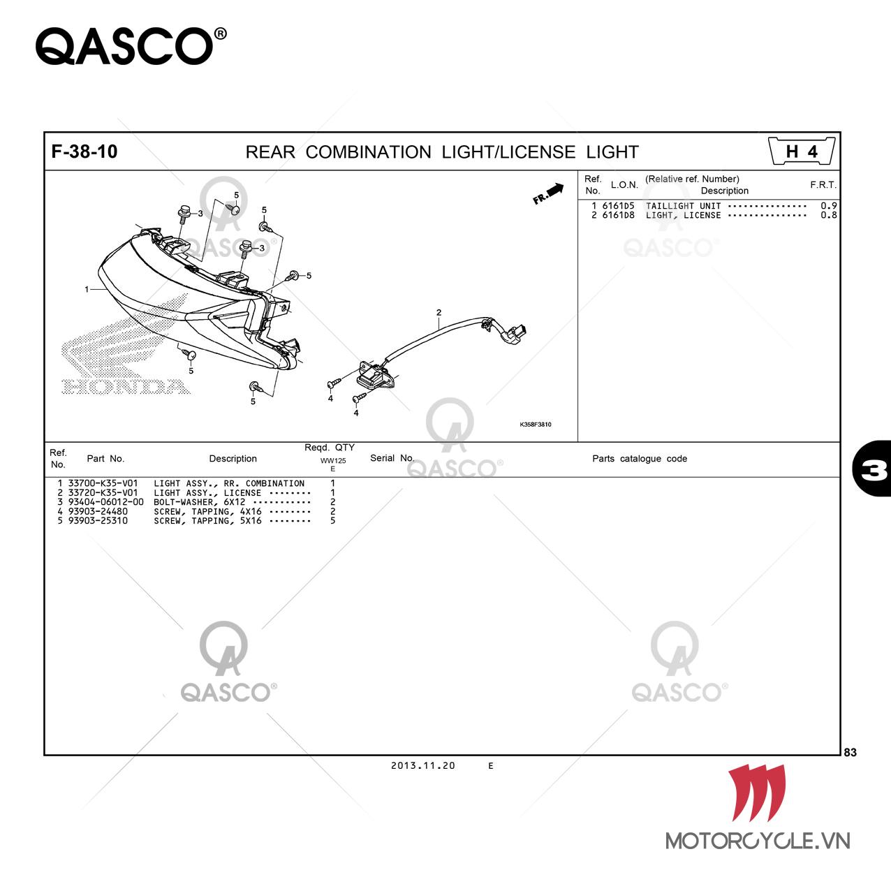 F-38-10 | REAR COMBINATION LIGHT/LICENSE LIGHT | PCX 125