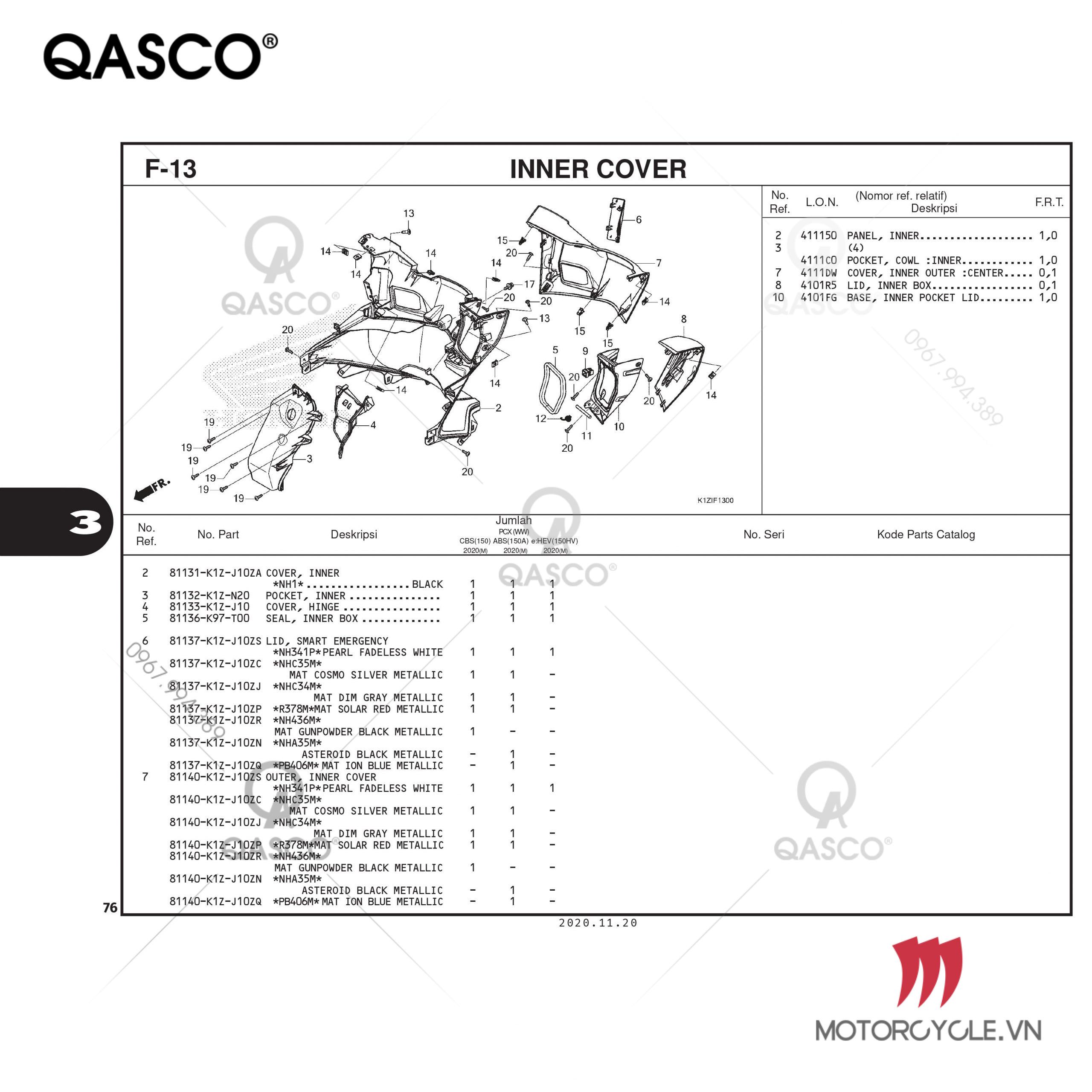 F13 – INNER COVER – PCX 160 K1Z (2021)
