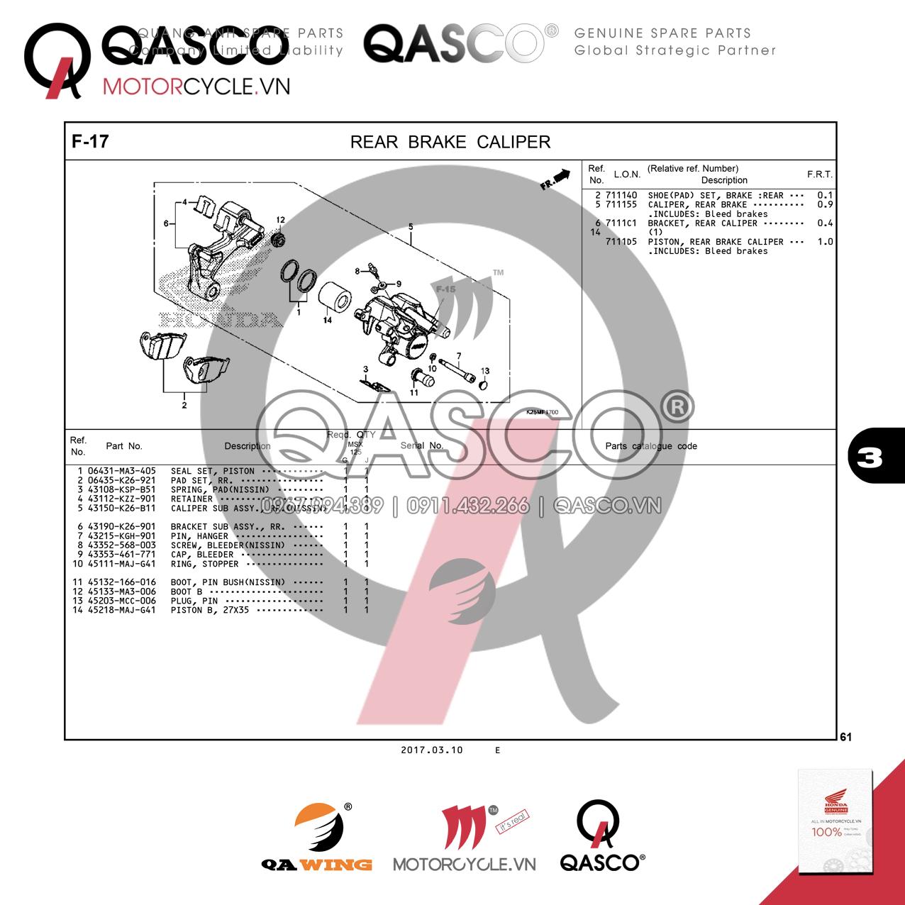 F17 | REAR BRAKE CALIPER | MSX 125 SF